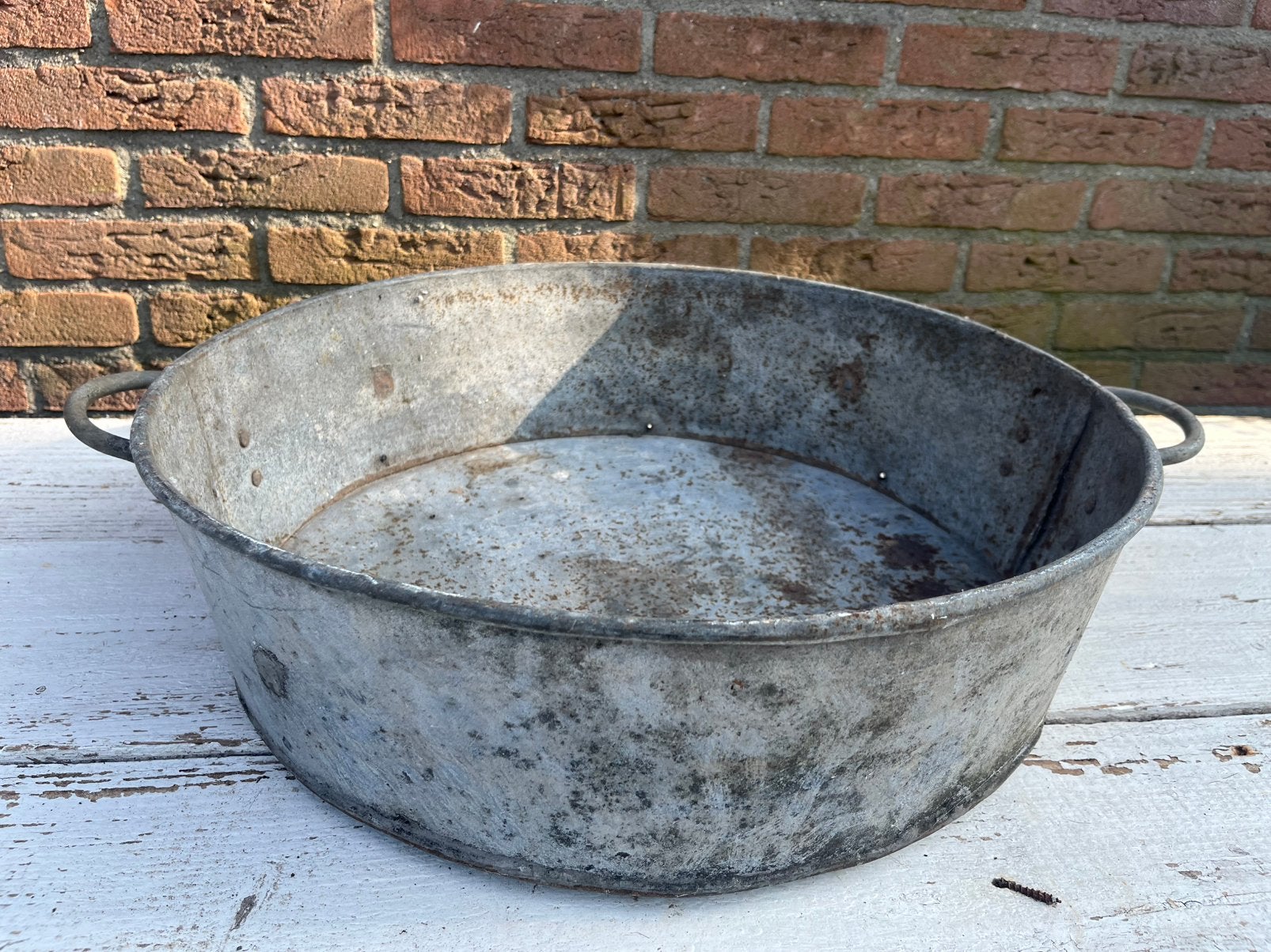 Mooie grote vintage ronde, zinken schaal /pan, Ophalen
