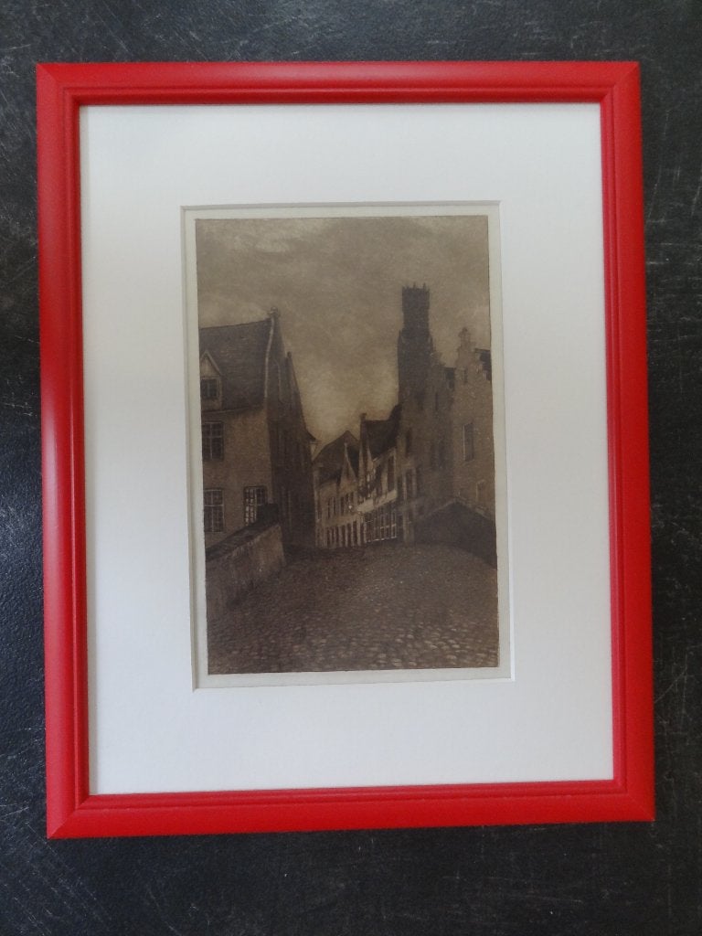 ets straatje Brugge voor 1918, Omer Coppens 1864-1926, Stadsgezicht, Ingelijst, 1900 - 1949, Verzenden