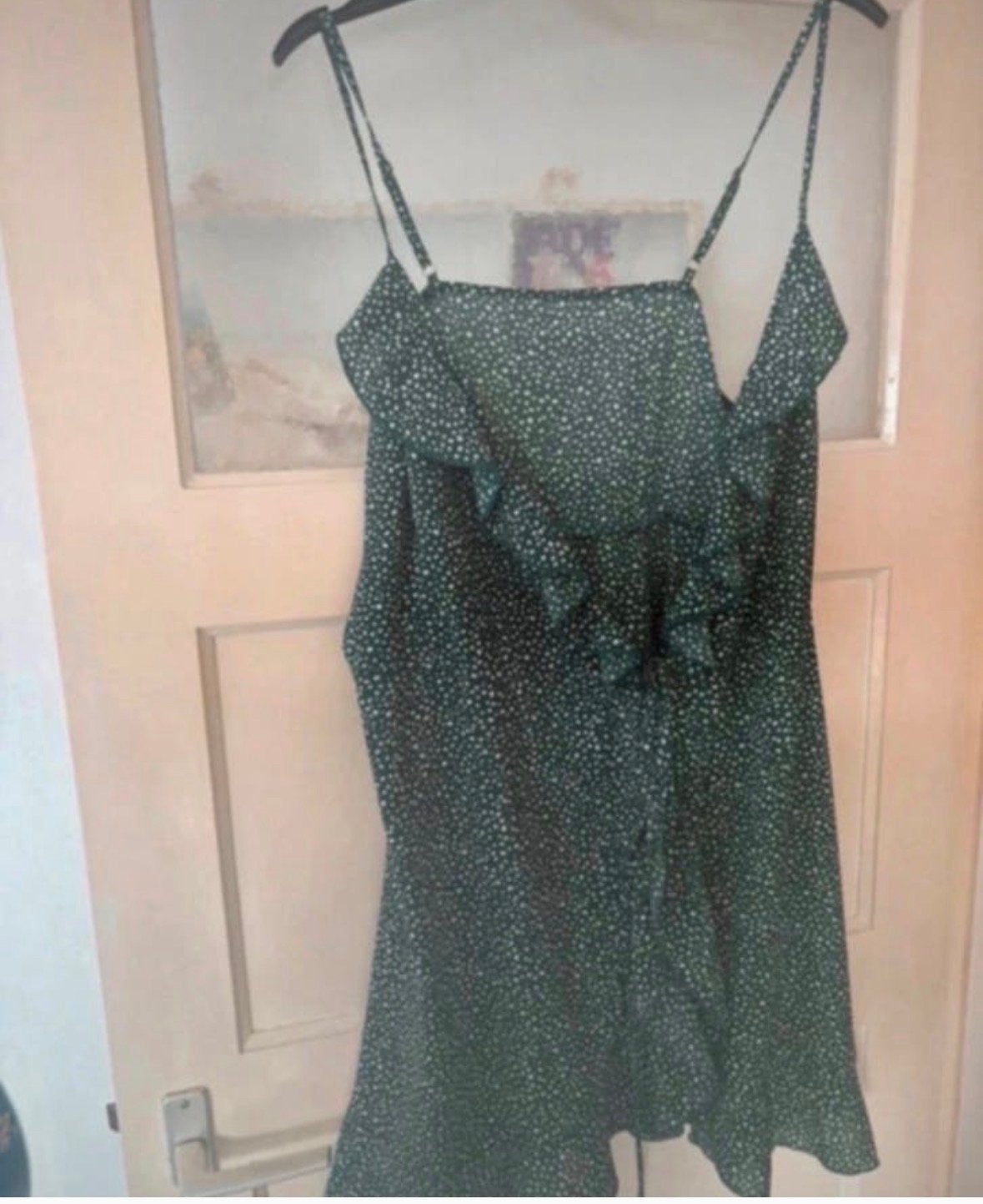 Shein Groene Jurk met Stippen en Ruches - Maat L, Maat 42/44 (L), Ophalen of Verzenden, Zo goed als nieuw, Boven de knie