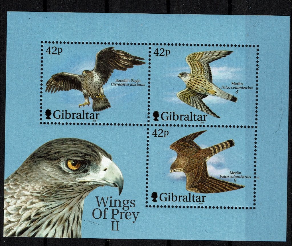 gibraltar 2000 pf blok roofvogels birds of prey vogels, Ophalen of Verzenden, Postfris, Dier of Natuur