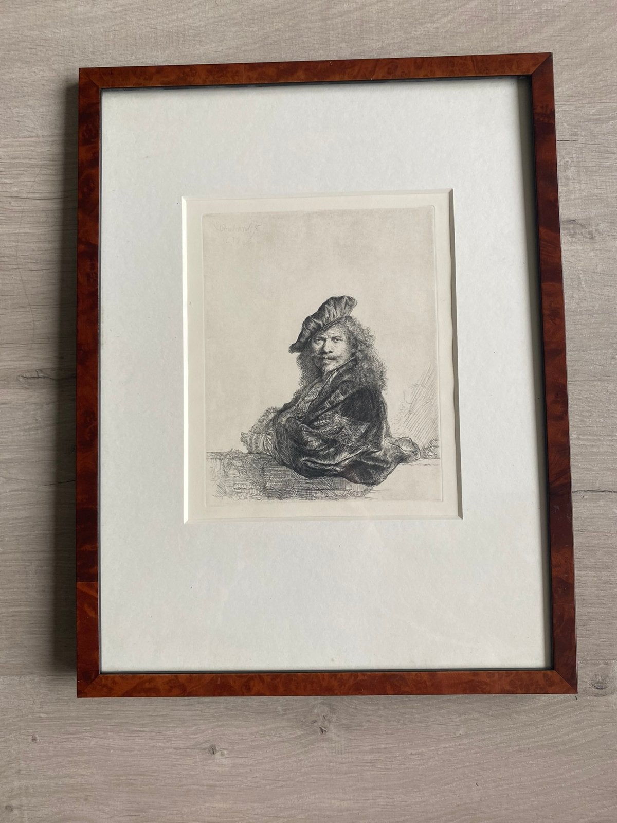 Rembrandt reproductie-ets zelfportret 1639., Portret, Genummerd, Ets, 1600 - 1699