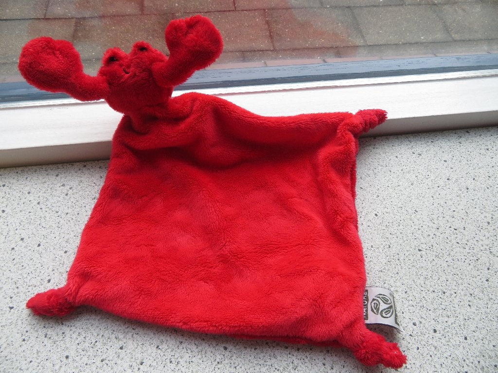 Rode Krab kreeft knuffeldoek van Nature Planet zacht velours, Overige typen, Ophalen of Verzenden, Zo goed als nieuw, Wasbaar