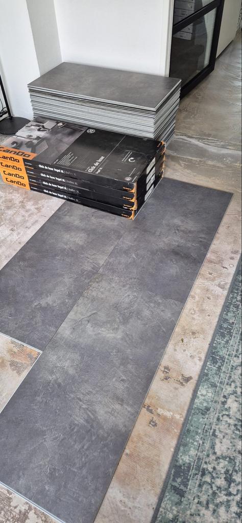 CanDo Click de Luxe PVC vloertegels, grijs, ca. 27 m², Ophalen, 40 tot 60 cm, Nieuw, 10 m² of meer