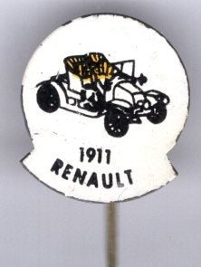 1911 Renault geel op blik oldtimer speldje ( D_195), Ophalen of Verzenden, Zo goed als nieuw, Transport, Speldje of Pin
