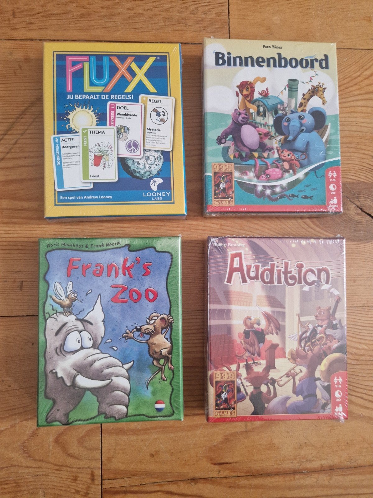 Spelletjes 4x nog in plastic (oa Fluxx, Frank's Zoo), Een of twee spelers, Ophalen, Nieuw, 999 Games