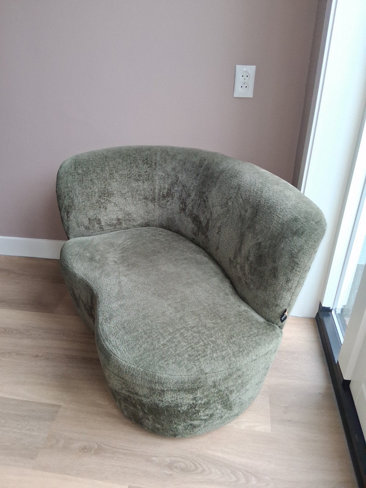 WOOOD fauteuil Stone warmgroen velvet structuur, Ophalen, 75 tot 100 cm, Zo goed als nieuw, Modern, comfortabel