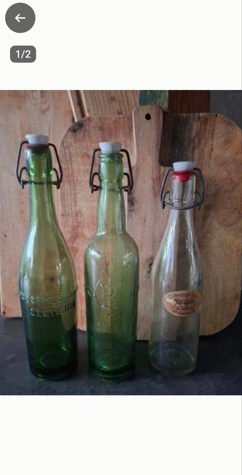 3 oude bierflesjes Oude groene Franse flessen met porseleine, Ophalen of Verzenden, Gebruikt, Overige merken