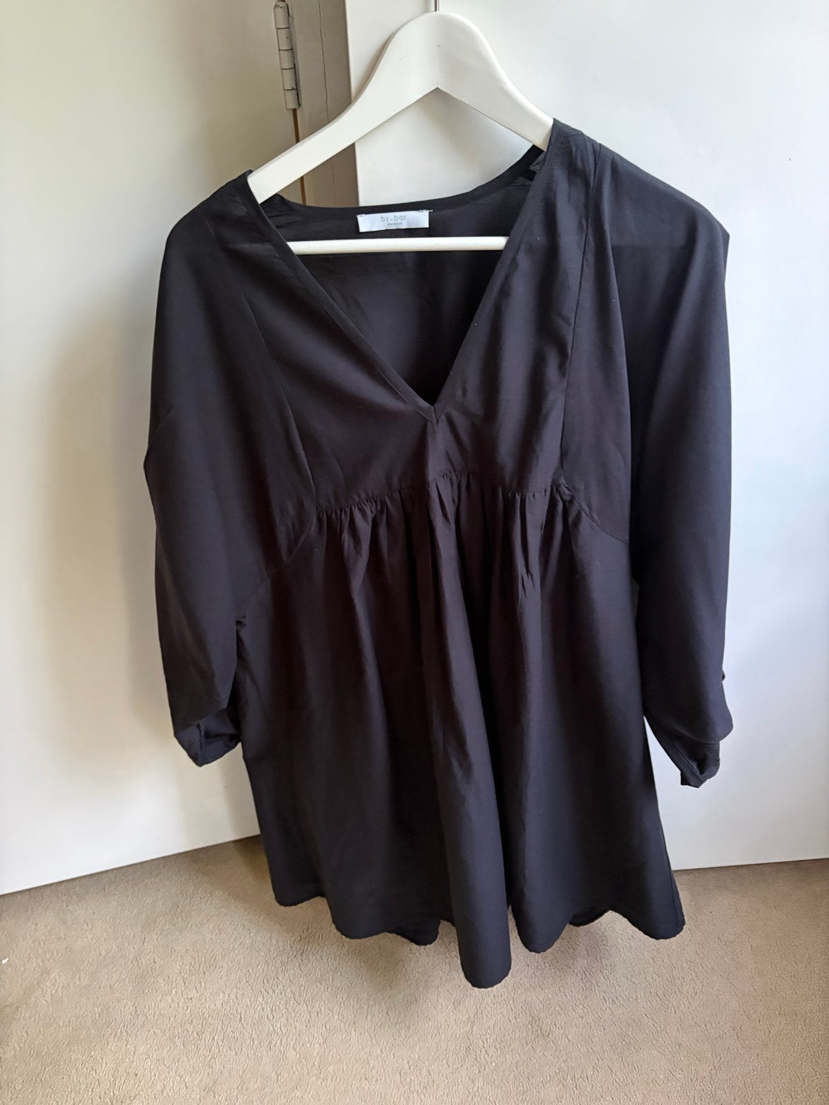 By-Bar Zwarte Tuniek/Jurk met V-hals en Lange Mouwen, Maat 38/40 (M), Zwart, Ophalen of Verzenden, Zo goed als nieuw
