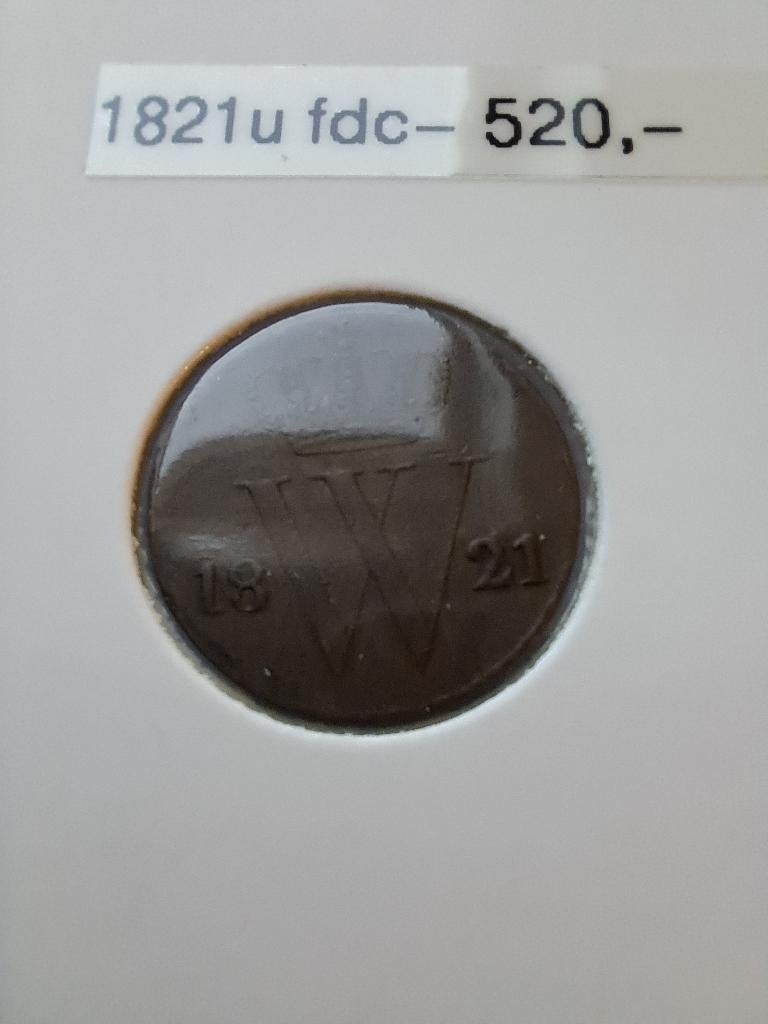 1/2 cent Willem I 1821 U FDC, Postzegels en Munten, Munten | Nederland, Ophalen of Verzenden, Koning Willem I, Overige waardes