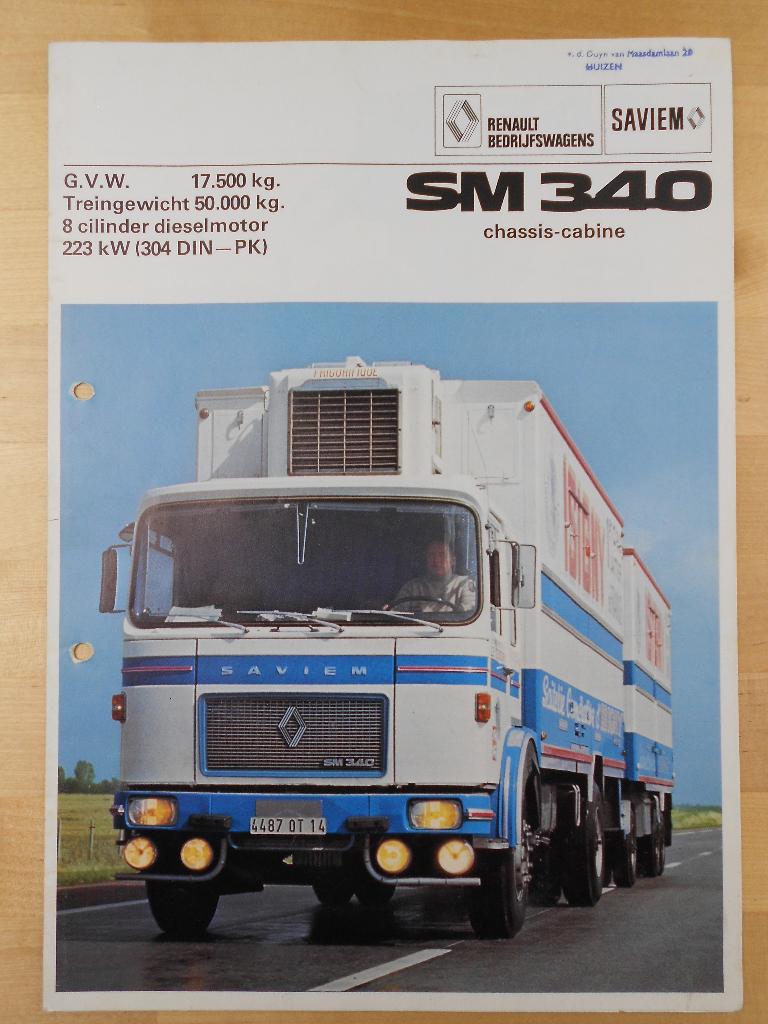 Saviem SM340 1976 Brochure – SM 340 Renault, Saviem, Ophalen of Verzenden, Zo goed als nieuw, Renault