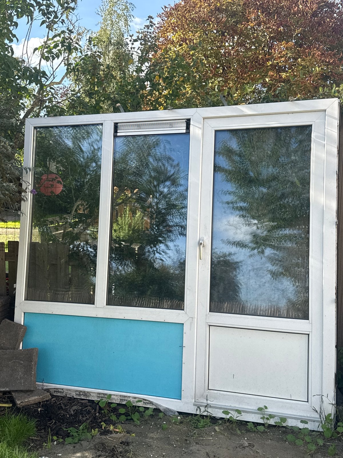 Gebruikt Gevelraam/Ruit  met deur - dubbelglas, Gevelraam of Ruit, Gebruikt, 120 tot 160 cm, Ophalen of Verzenden