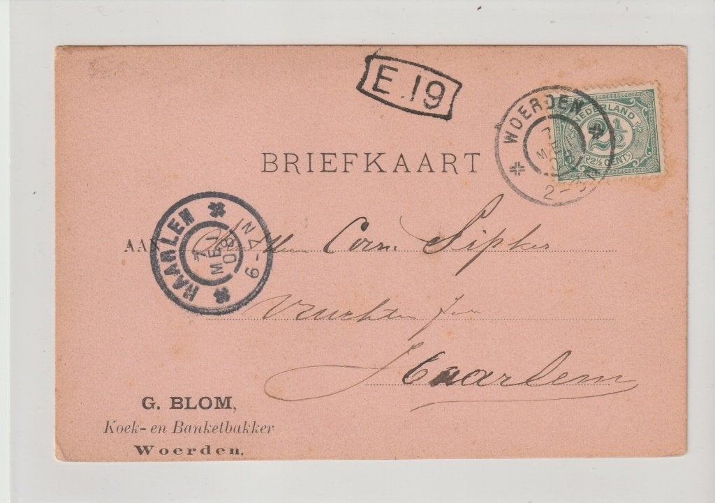 Woerden - Reclame firma briefkaart G. Blom 1908 * 262626-03, Ophalen of Verzenden, Voor 1920, Gelopen, Utrecht
