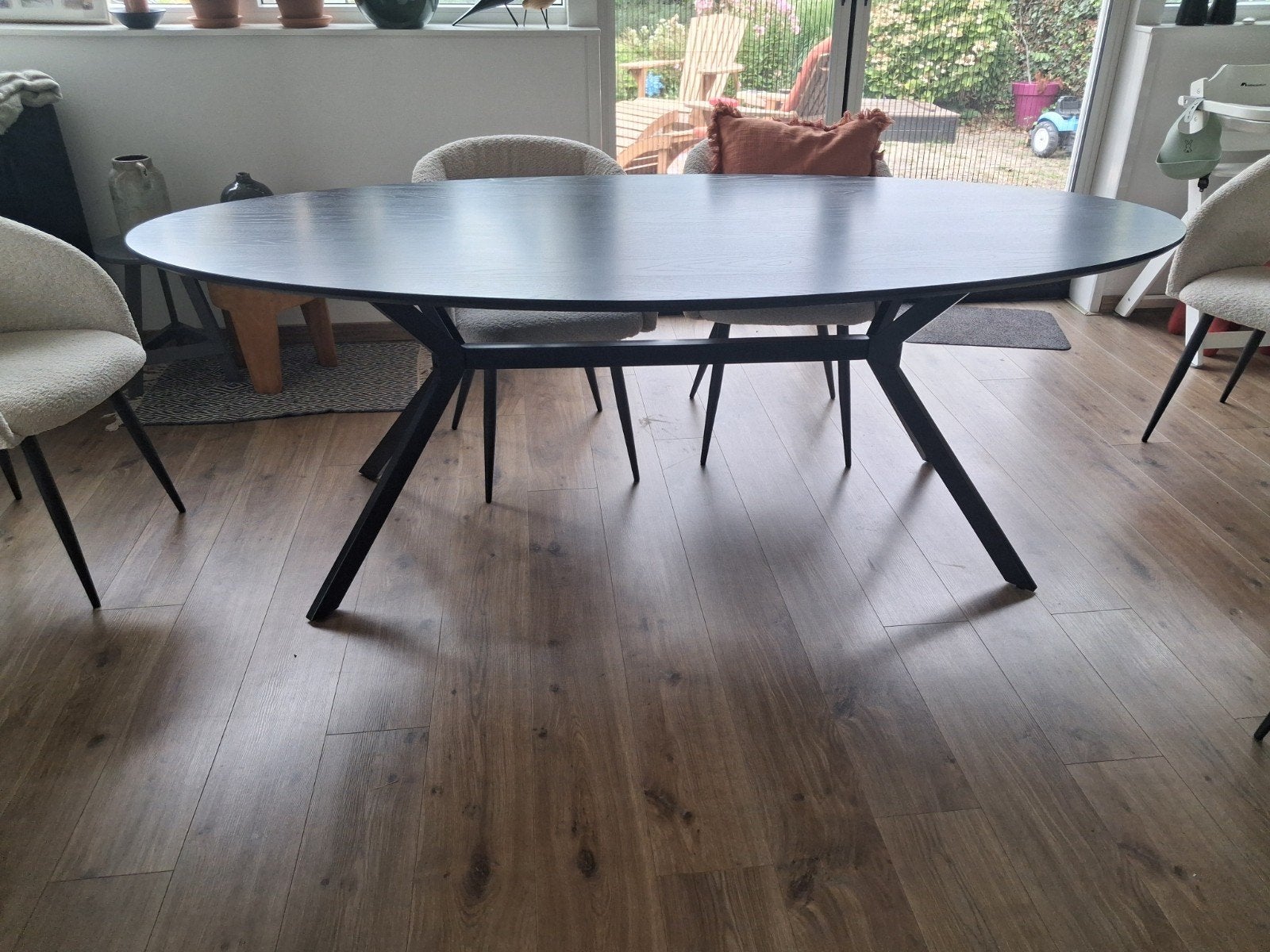WOOOD Bruno eettafel zwart 220x100 cm - Lichte watersch, Gebruikt, 200 cm of meer, 50 tot 100 cm, Vijf personen of meer