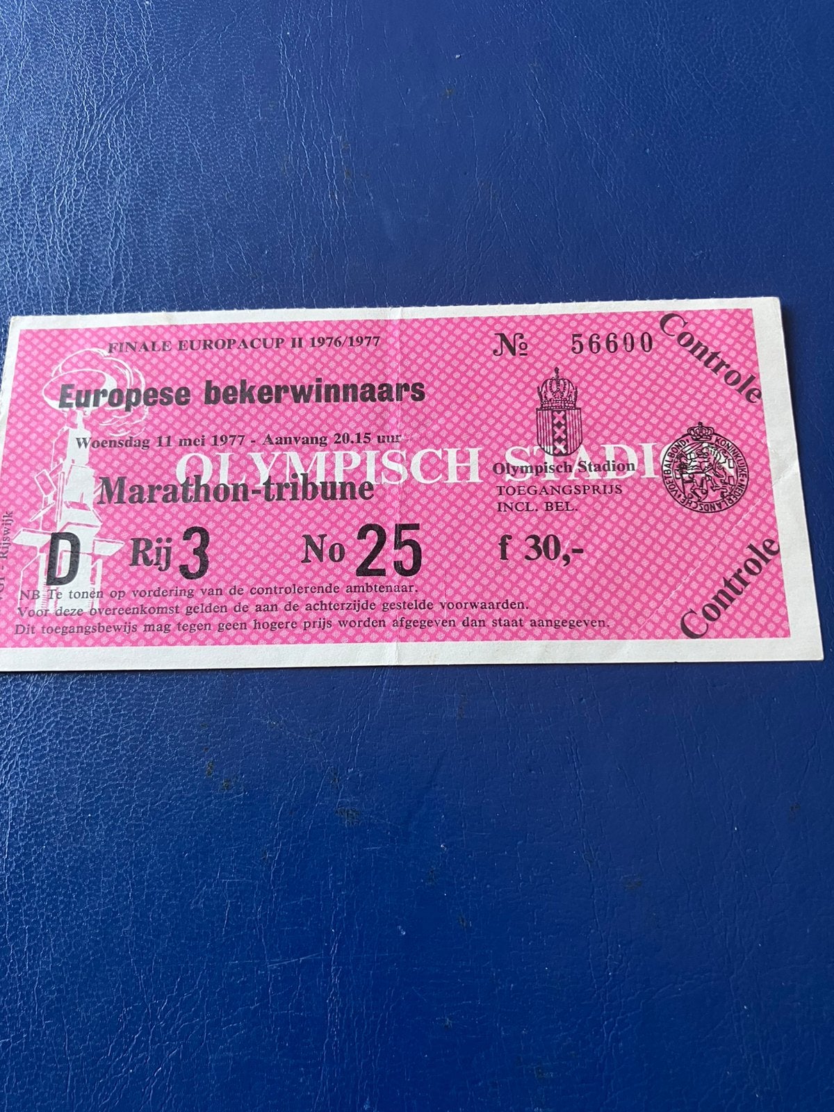 TICKET EUROPACUP 2 FINALE HSV - ANDERLECHT 11-5-1977, Ophalen of Verzenden, Zo goed als nieuw, Buitenlandse clubs, Overige typen