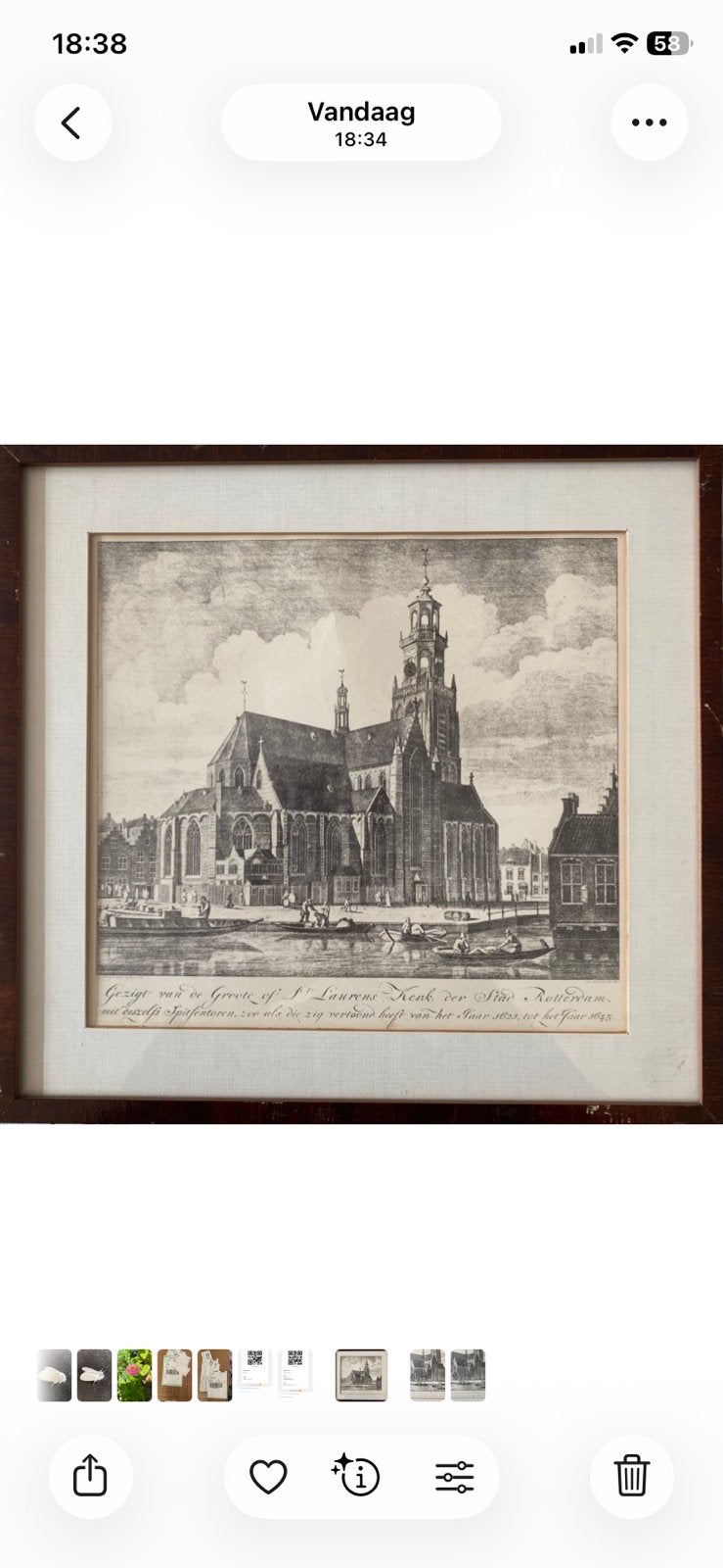 Antieke gravure Laurenskerk Rotterdam, Ophalen of Verzenden