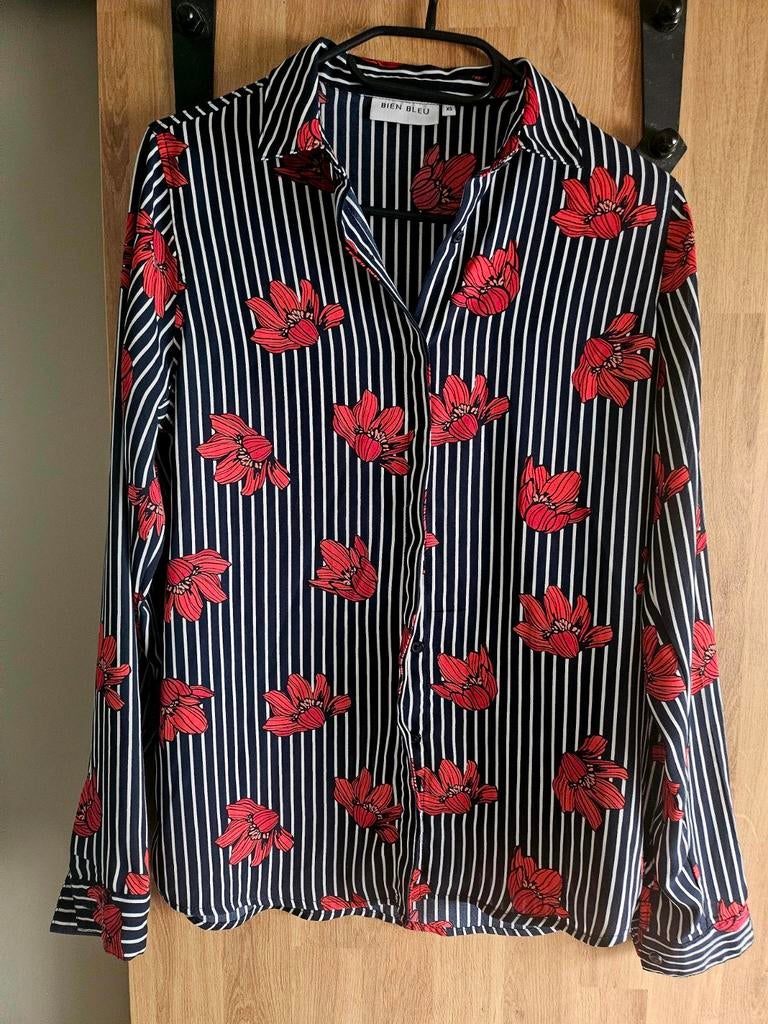 Bien Bleu Blouse met strepen en bloemenprint, Zwart, Ophalen of Verzenden, Zo goed als nieuw, Maat 34 (XS) of kleiner