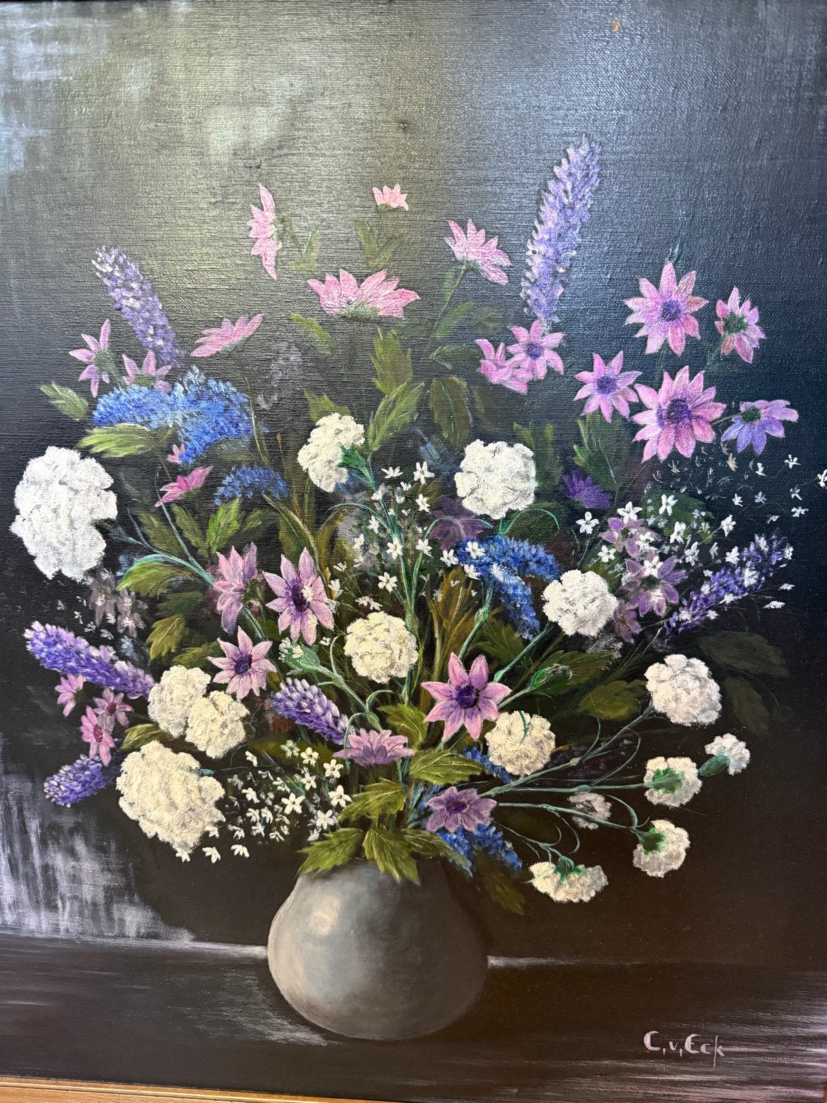 Bloemstilleven C. van Eck - 80/90 cm, Bloemen, Doek, Ophalen of Verzenden, Gesigneerd