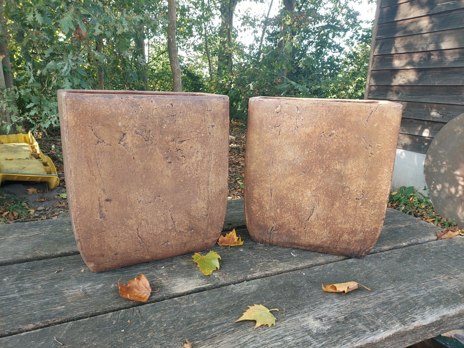 Set van 2 robuuste bloembakken, Gebruikt, Minder dan 60 cm, Vierkant, Ophalen of Verzenden