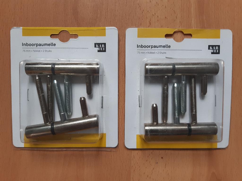 NIEUW inboorpaumelle 75mm nikkel 4 stuks voor binnendeuren., Ophalen of Verzenden, Nieuw, Chroom, Scharnier