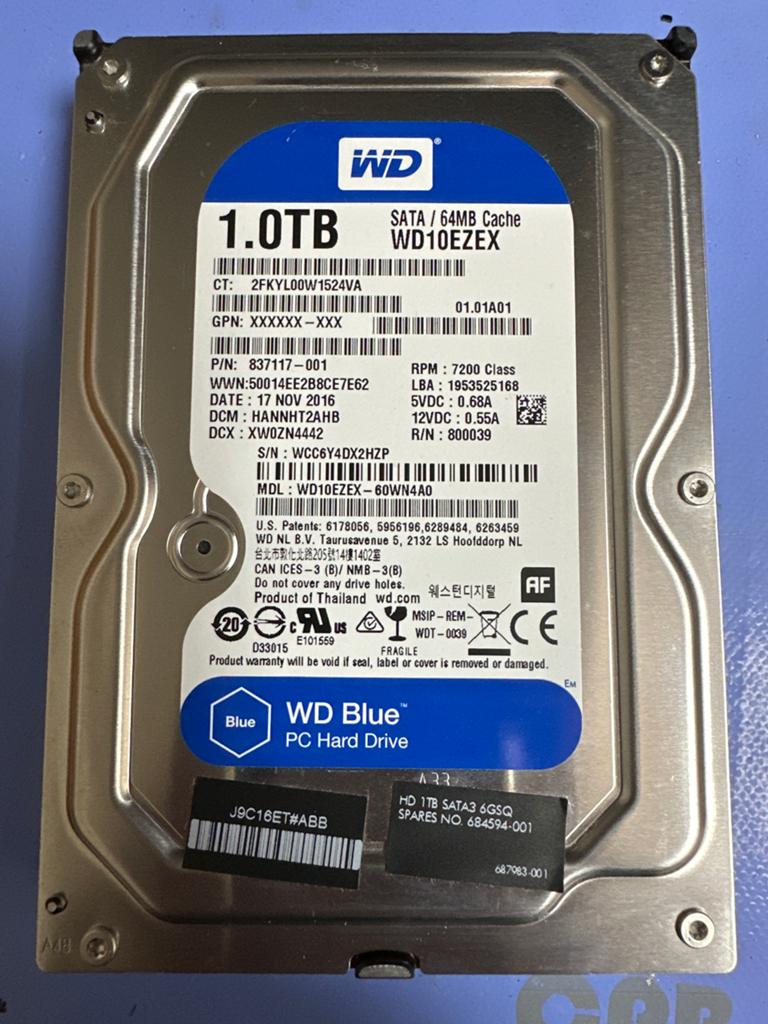 WD Blue 1TB HDD - SATA 6Gb/s - WD10EZEX, Computers en Software, Harde schijven, Ophalen, Intern, Zo goed als nieuw, Desktop