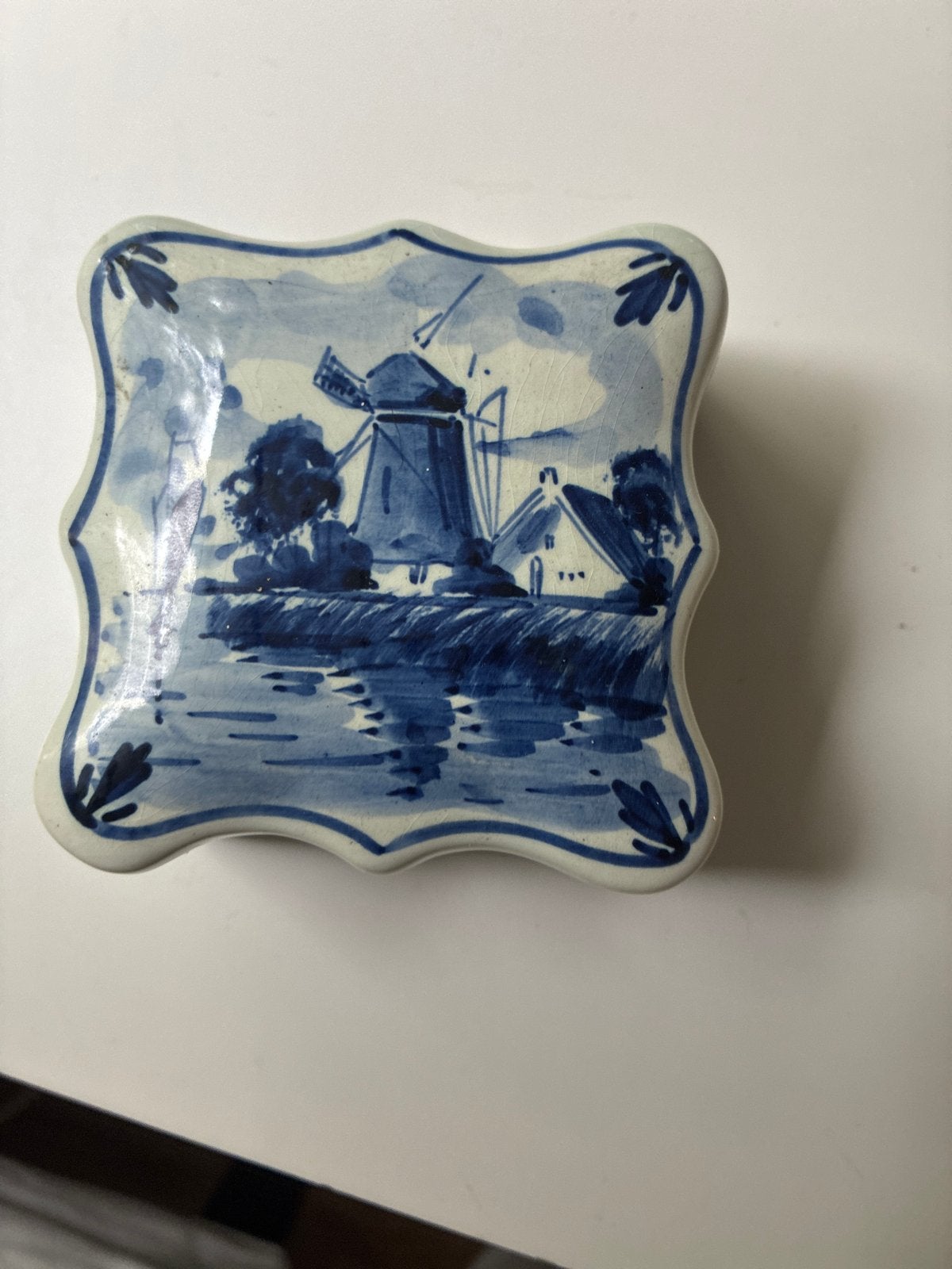 Delfts Blauw Doosje met Molenlandschap, Ophalen of Verzenden
