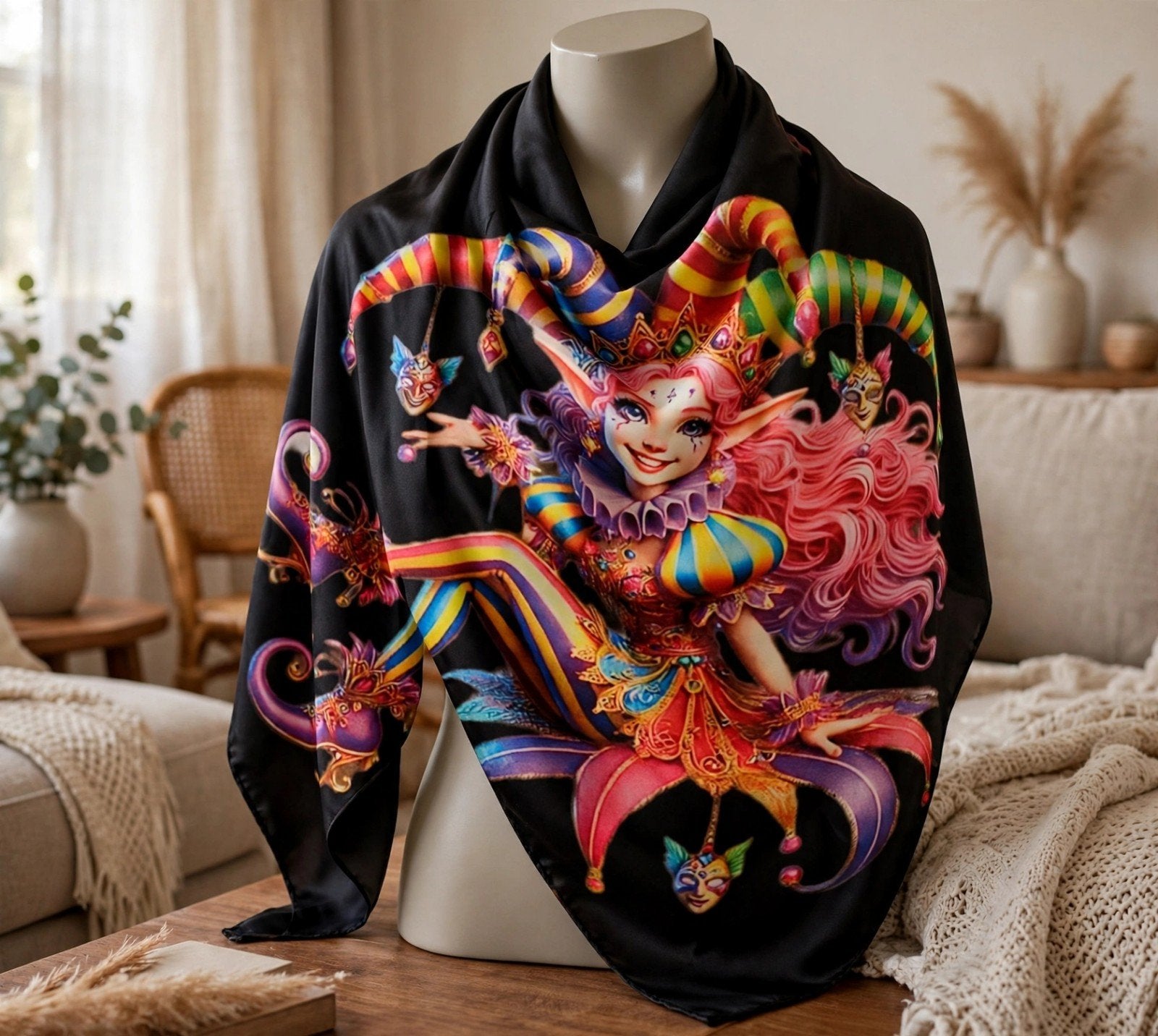 Carnaval sjaal met vrolijke harlekijn print, Ophalen of Verzenden