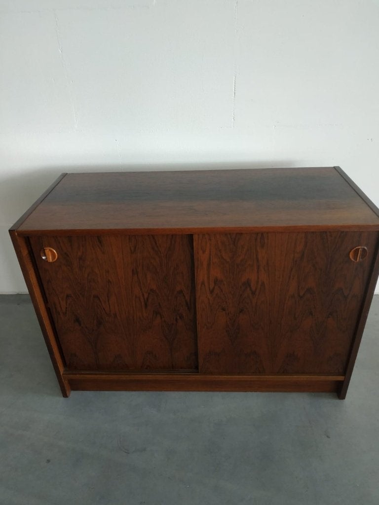 Deense Vintage Kast/sideboard met schuifdeuren, Gebruikt, Deens, 150 tot 200 cm, Ophalen of Verzenden
