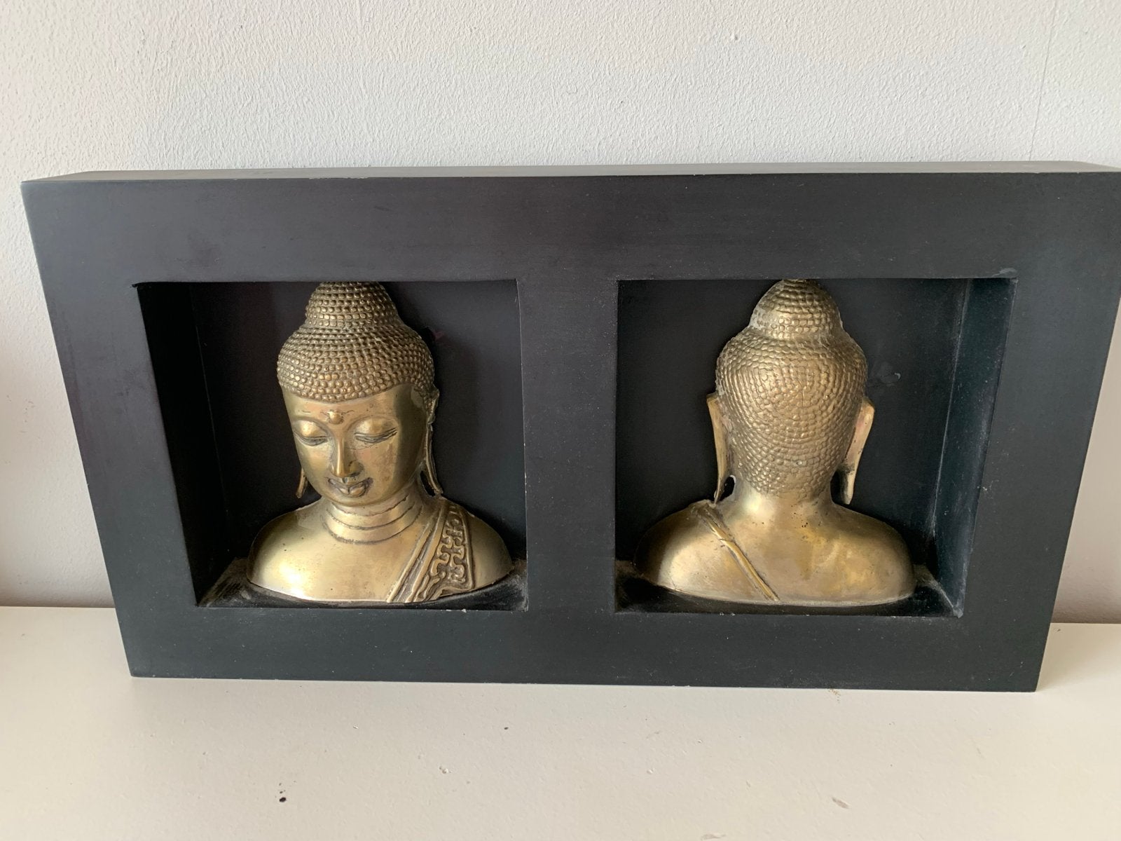 Boeddha hoofden in lijst - 30x60 cm, Ophalen, Gebruikt, Metaal, Zilver