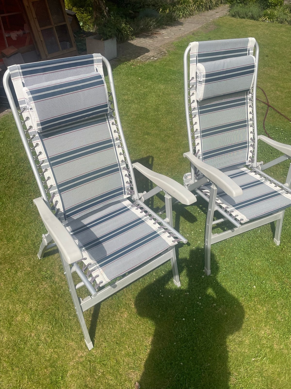 2 camping stoelen - grijs gestreept, Ophalen, Gebruikt, Campingstoel
