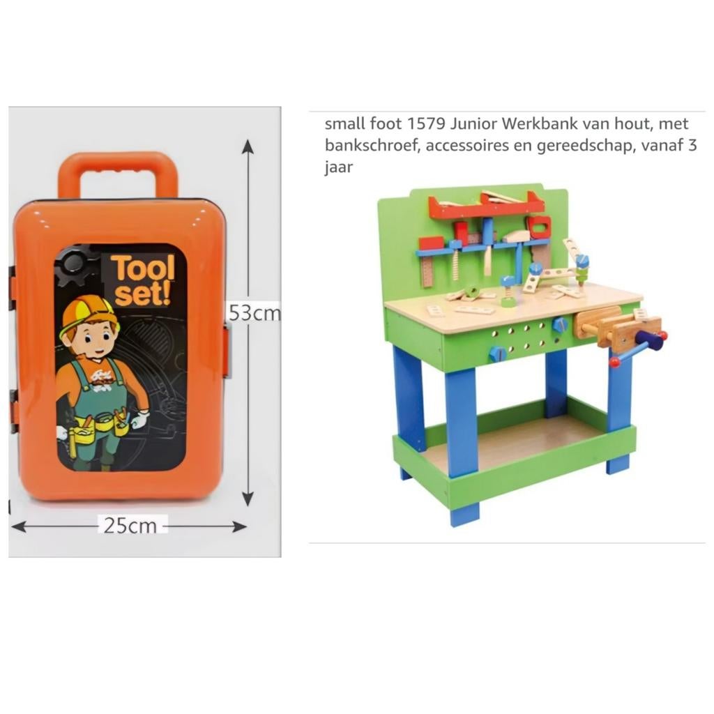 Houten werkbank Small Foot zgan & gereedschapskoffertje, Ophalen, Zo goed als nieuw, Bouwen