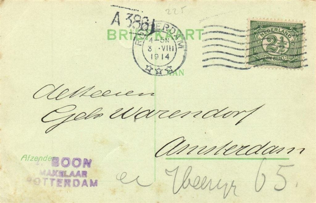 Boon, Makelaar, Rotterdam - 08.1914 - briefkaart, Ophalen of Verzenden, Briefkaart