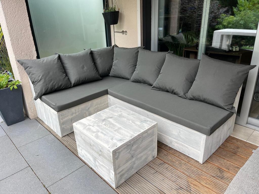 Loungeset steigerhout douglas hoekbank tuinbank loungeset, Ophalen of Verzenden, Zo goed als nieuw, Steigerhout, Hocker