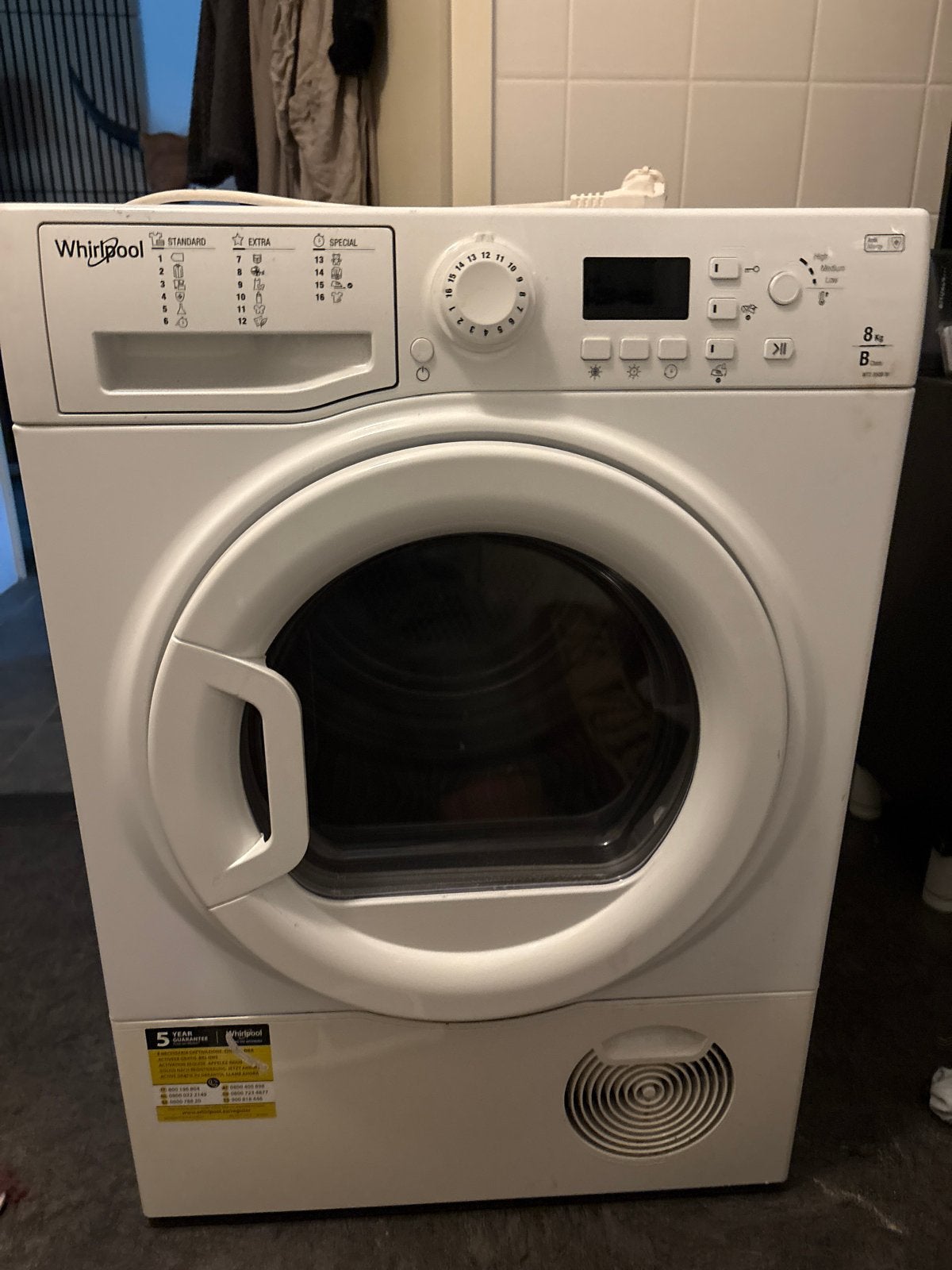 Whirlpool wasdroger, Ophalen, Gebruikt, 8 tot 10 kg, Voorlader