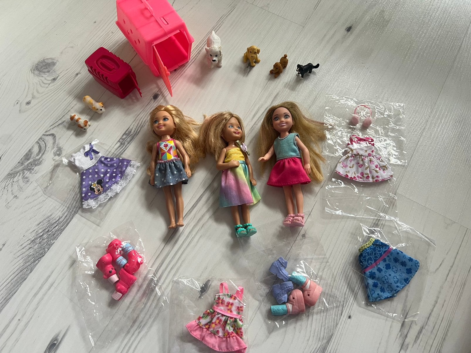 Barbie Chelsea set - 3 poppen met veel kleding & hondjes, Ophalen of Verzenden, Gebruikt, Barbie