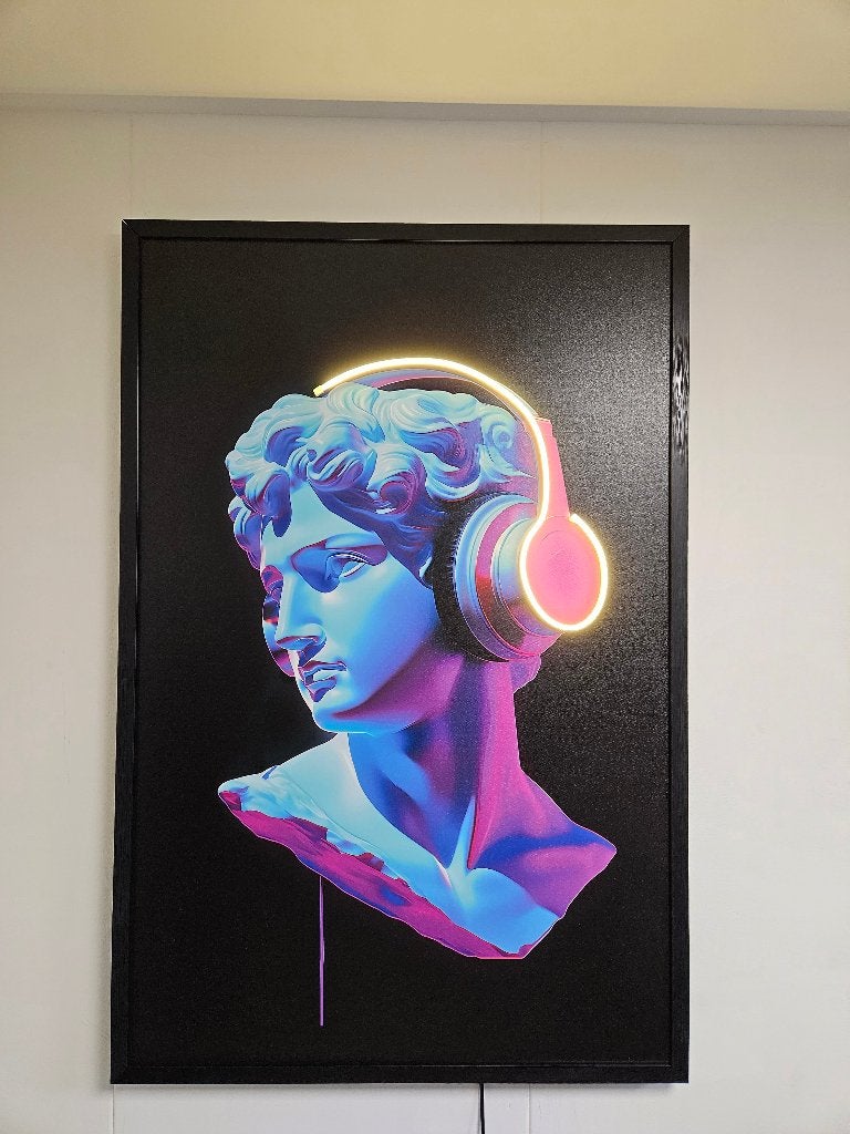 LED Schilderij | David met Koptelefoon | 120x80 | Peinted, Schilderij, Meerkleurig, Nieuw, Ophalen of Verzenden
