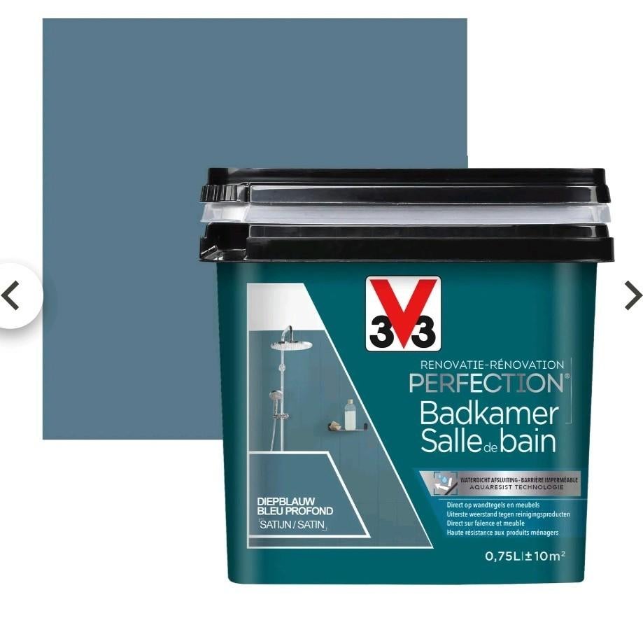 V33 Renovatie Perfection Badkamerverf Diepblauw Satijn, Ophalen of Verzenden, Nieuw, Overige materialen, Overige typen