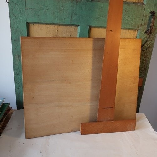 Tekentafel tekendesk hout vintage retro met 2 x liniaal SET, Ophalen