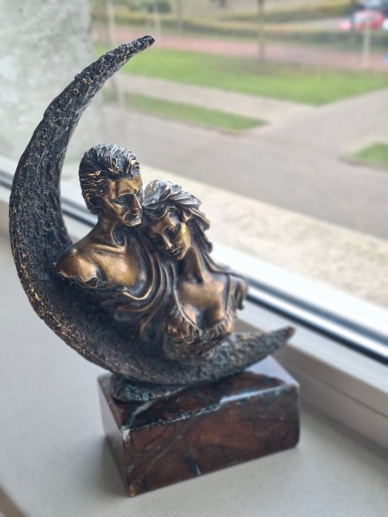 prachtig art-deco beeld geheel  brons op marmer 24cm hoog, Antiek en Kunst, Ophalen of Verzenden, Brons