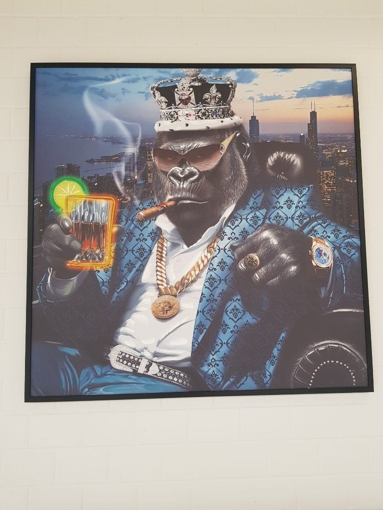 LED Wanddecoratie Gorilla – 120 x 120 cm, Antiek en Kunst, Kunst | Schilderijen | Modern, Dieren, Overige technieken, Hout, 3D-effect