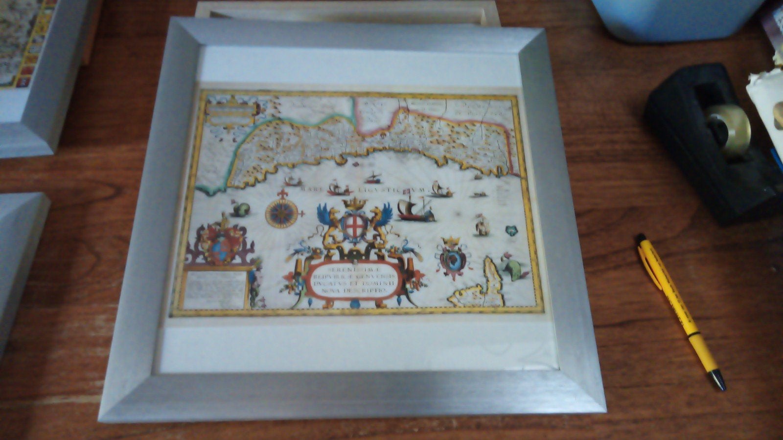 Ingelijste kaart van Genua, 1608 - J.B. Vrients, Ophalen of Verzenden, Zo goed als nieuw, Minder dan 50 cm