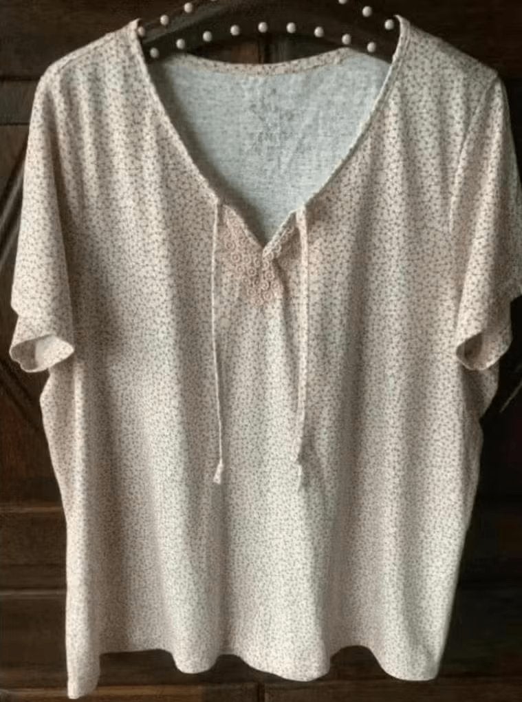 Zalmkleurige top grijs-witte details; GINA BENOTTI; 48 / 50, Kleding | Dames, Ophalen of Verzenden, Zo goed als nieuw, Roze, Shirt of Top