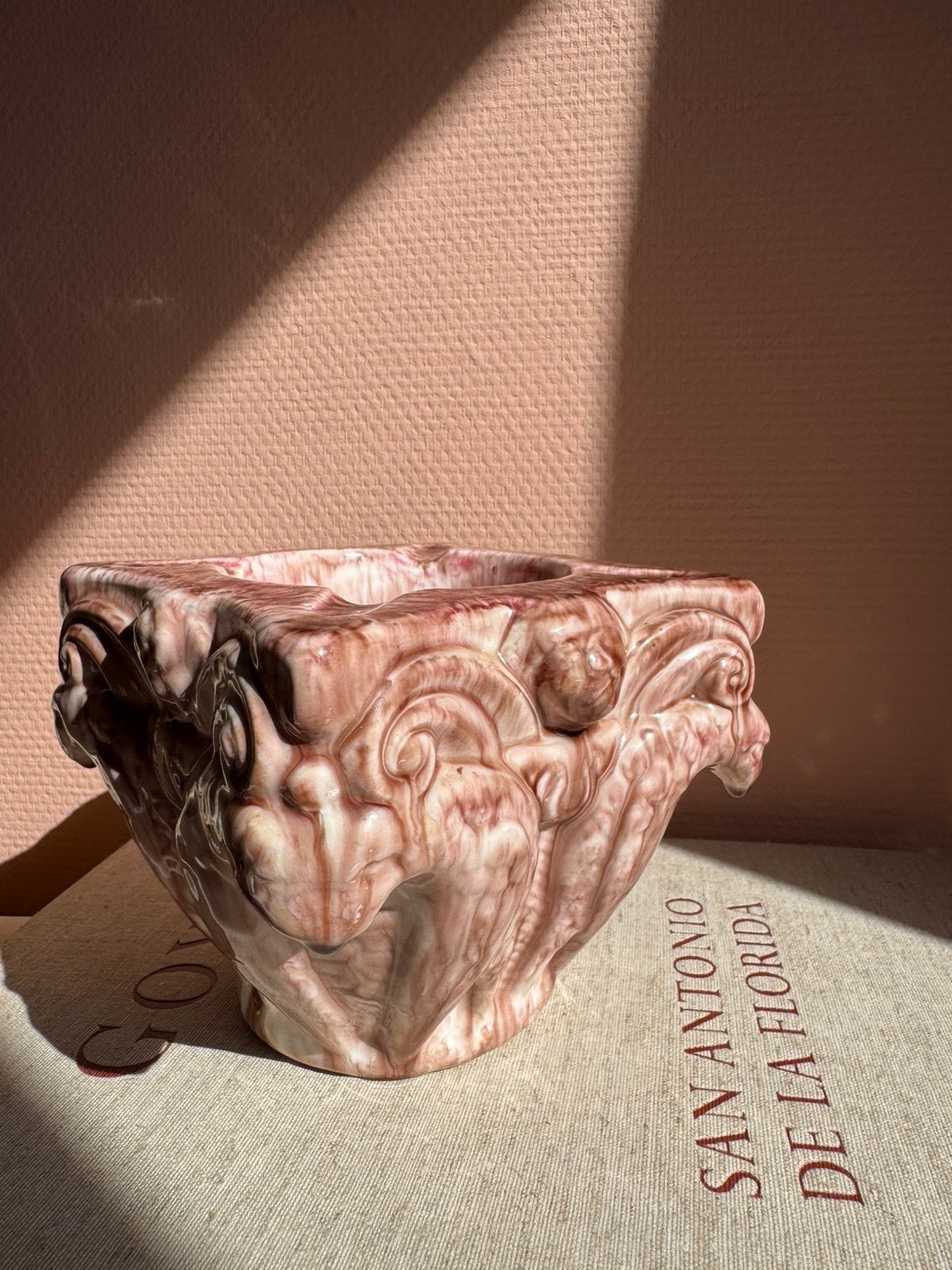 Vintage vide poche gemarmerd roze wit aardewerk, Antiek en Kunst, Ophalen of Verzenden