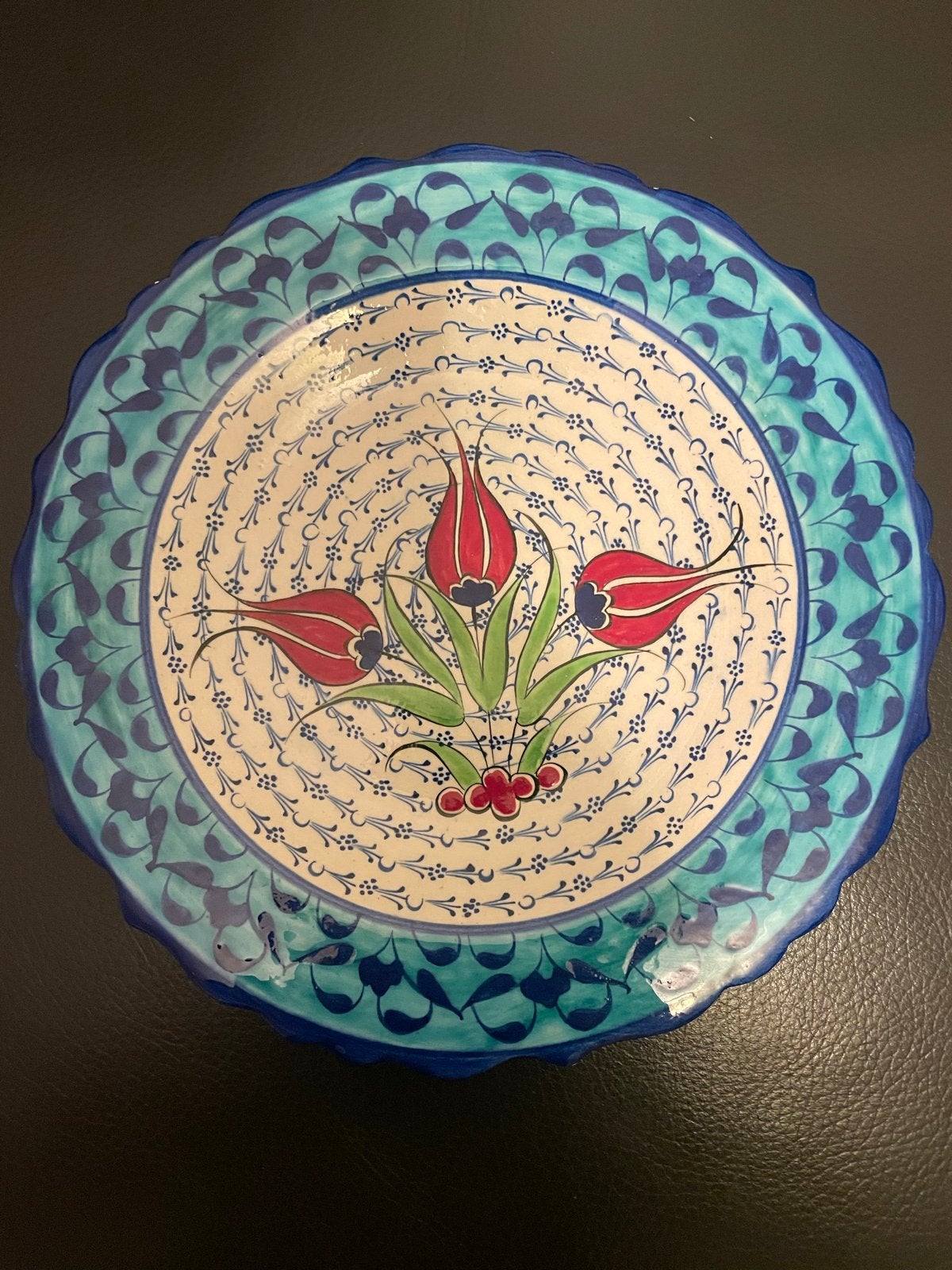Handbeschilderd Kütahya wandbord met tulpenmotief 25 CM, Ophalen