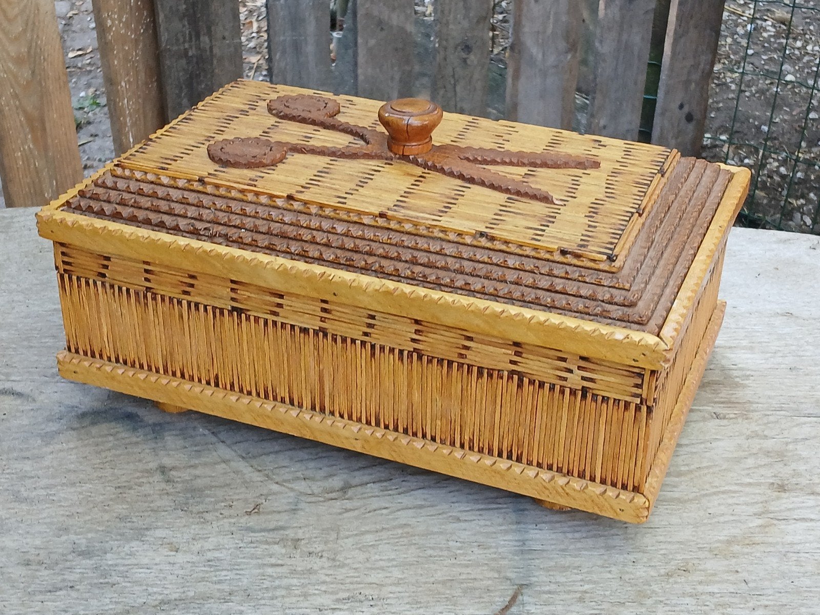 Handgemaakte Houten Naaibox met Schaar Decoratie, Ophalen of Verzenden