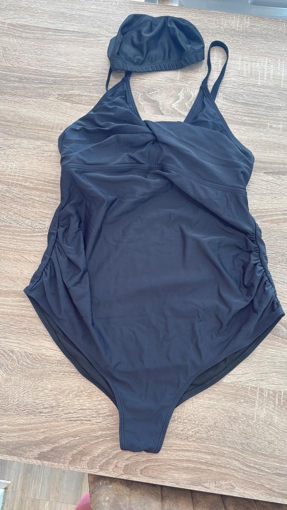 Zwart badpak met zwemmuts, Ophalen of Verzenden, Zo goed als nieuw, Zwart, Badpak