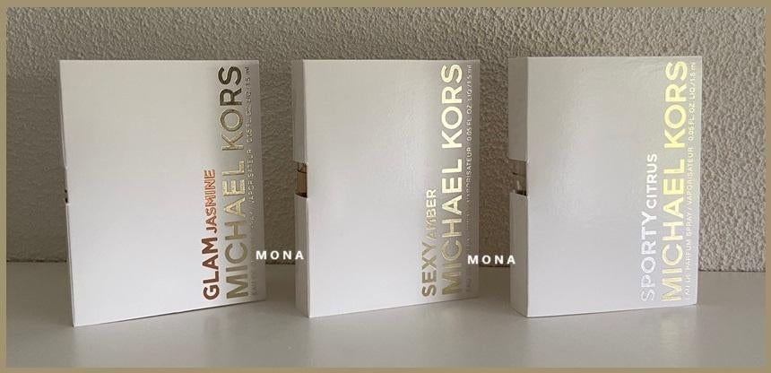 MichaelKors set 3 parfum samples proefjes testers monsters, Sieraden, Tassen en Uiterlijk, Uiterlijk | Parfum, Nieuw, Verzenden