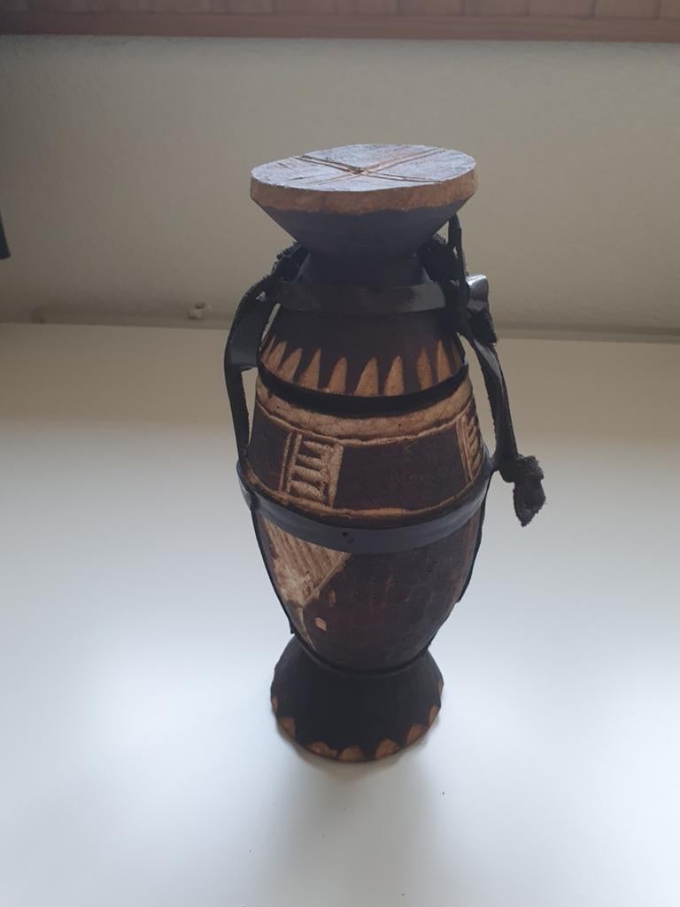 Decoratieve Afrikaanse houten vaas met deksel, Antiek en Kunst, Ophalen