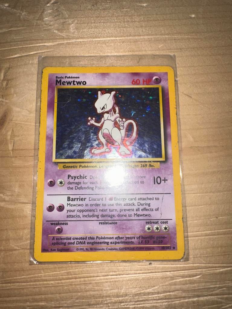 Mewtwo Holo Foil Pokémon Kaart 10/102 Base Set, Ophalen, Gebruikt, Losse kaart, Foil