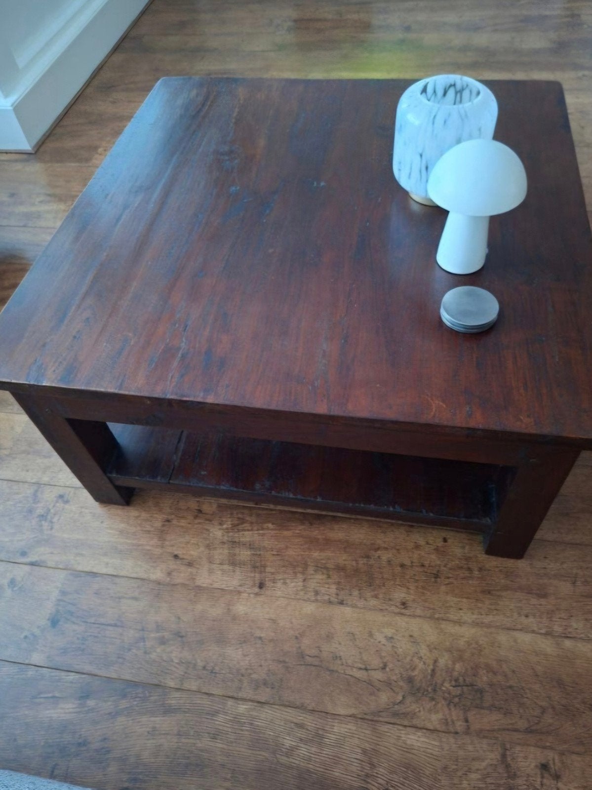 Prachtige houten salontafel ., Ophalen, Vierkant, 100 tot 150 cm, 50 tot 100 cm