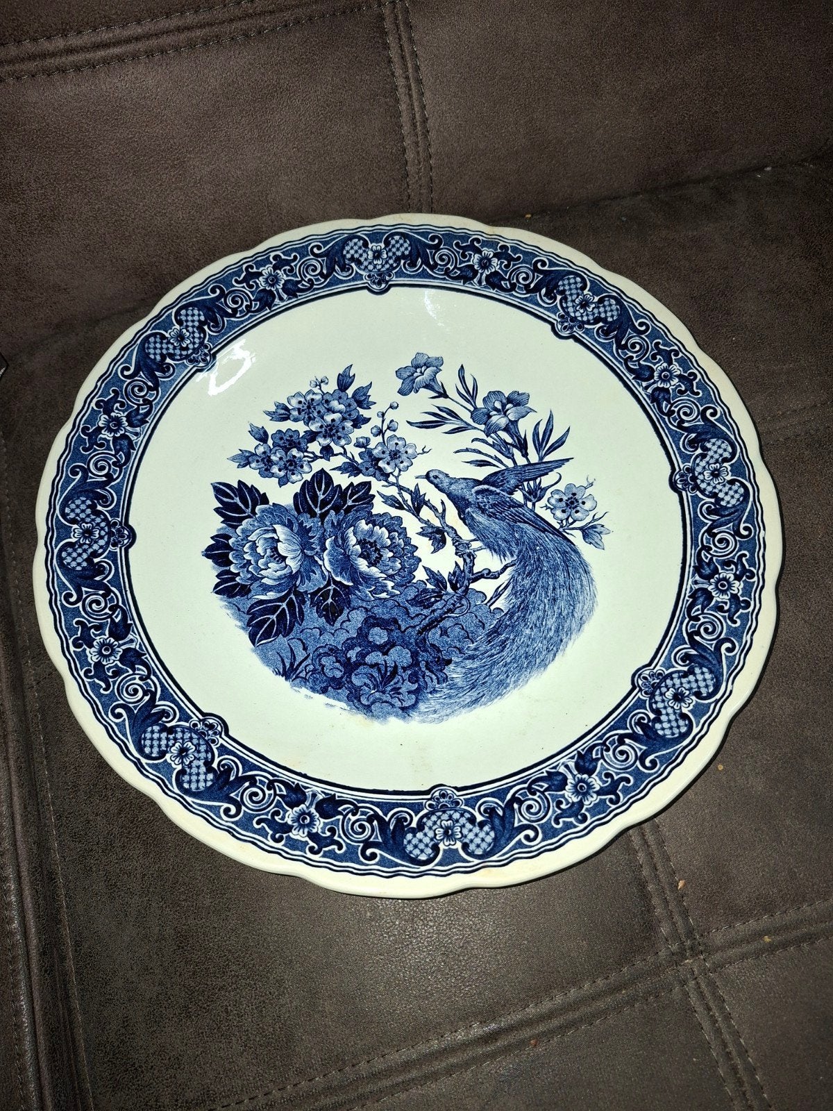 Boch Frères Delfts Blauw Wandbord - Pauw en Bloemen, Antiek en Kunst, Ophalen of Verzenden